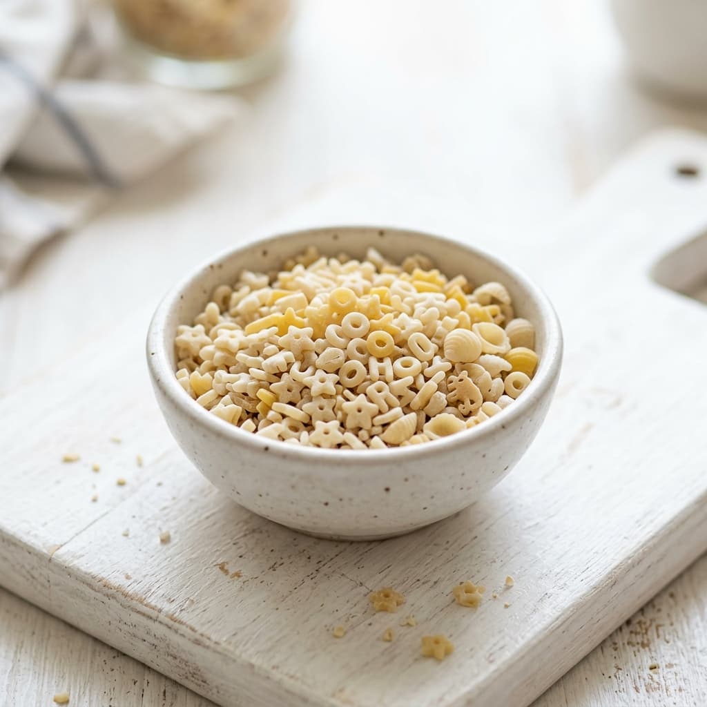 Foto asli mangkuk pasta mentah bentuk bintang untuk MPASI