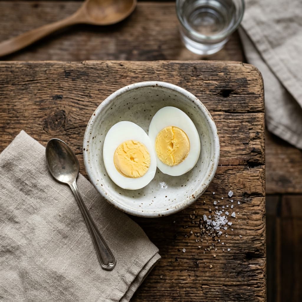 Foto asli telur ayam rebus matang