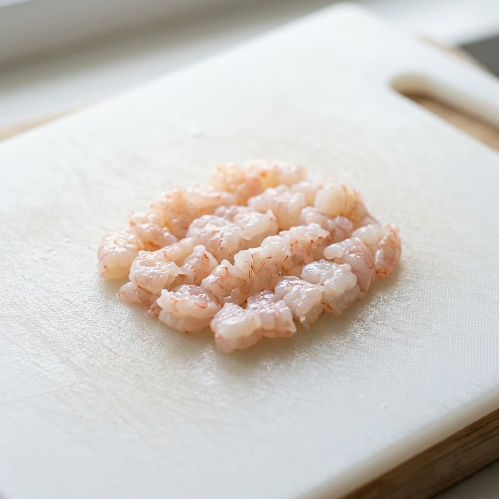 Foto asli udang mentah segar potong kecil untuk MPASI