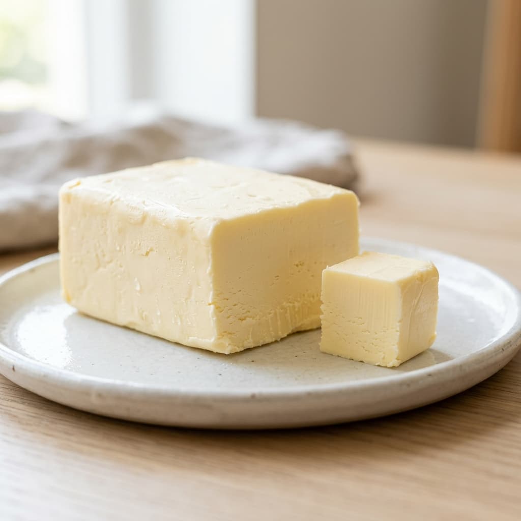 Foto asli unsalted butter lembut dan potongan dadu untuk MPASI