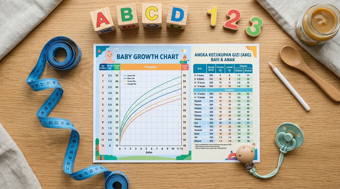 Foto konsep tabel grafik pertumbuhan bayi dan Angka Kecukupan Gizi (AKG)